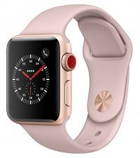 Умные часы Apple Watch Series 3, 38 мм, корпус из золотистого алюминия, спортивный ремешок цвета «розовый песок» (золотистый)